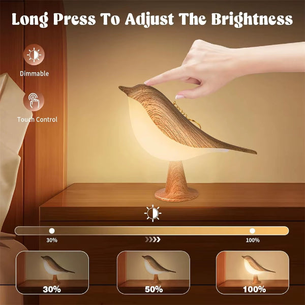 1Pc LED Touch-Control Bird Lamp - Art Deco, 3-Levels Dimmable, Usb-Cordless with Rechargeable Battery, Versatile for All Rooms