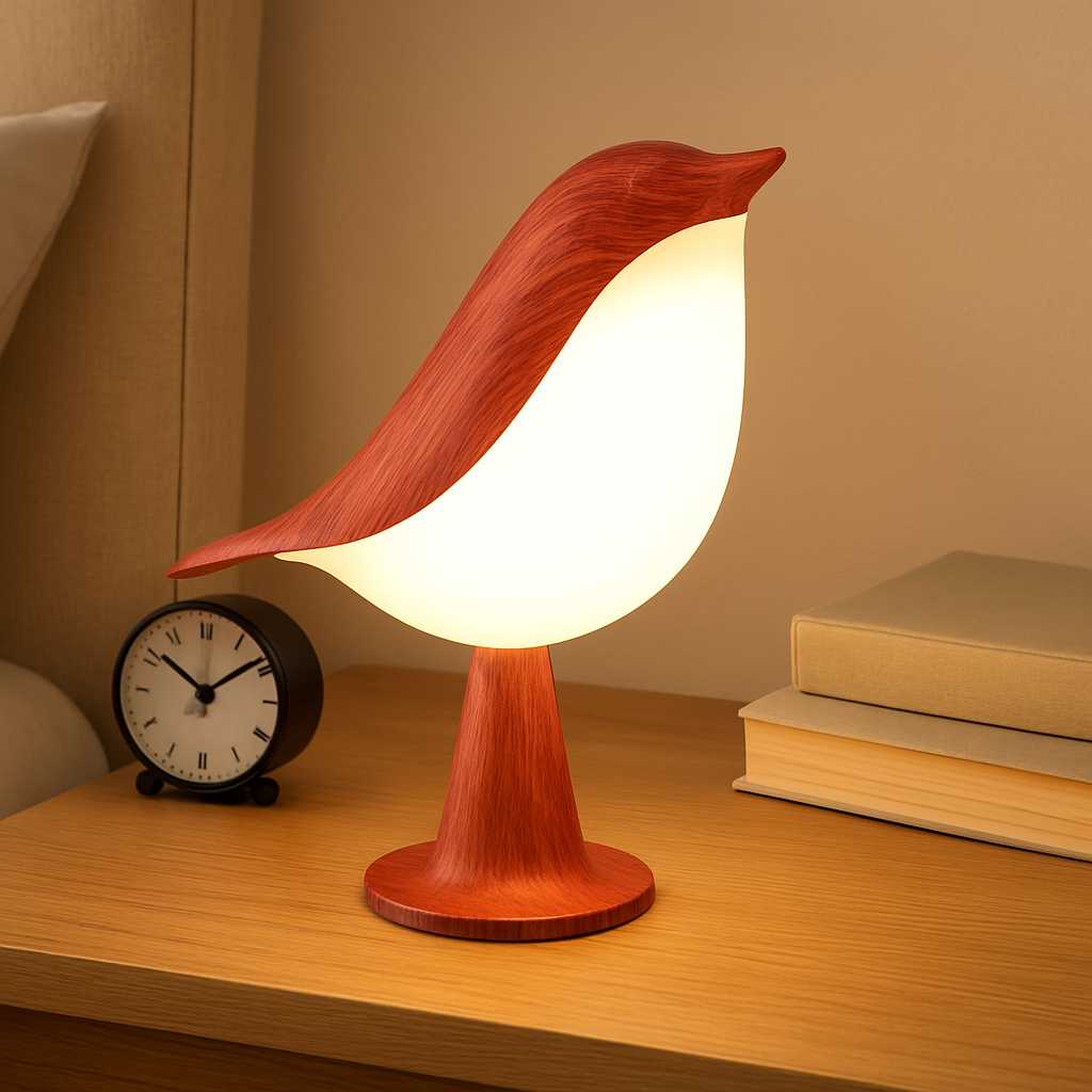 Elegant cordless bird lamp providing a warm glow, perfect for cozy modern spaces.