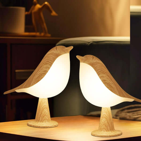 Elegant cordless bird lamps providing cozy ambient light in modern home decor.