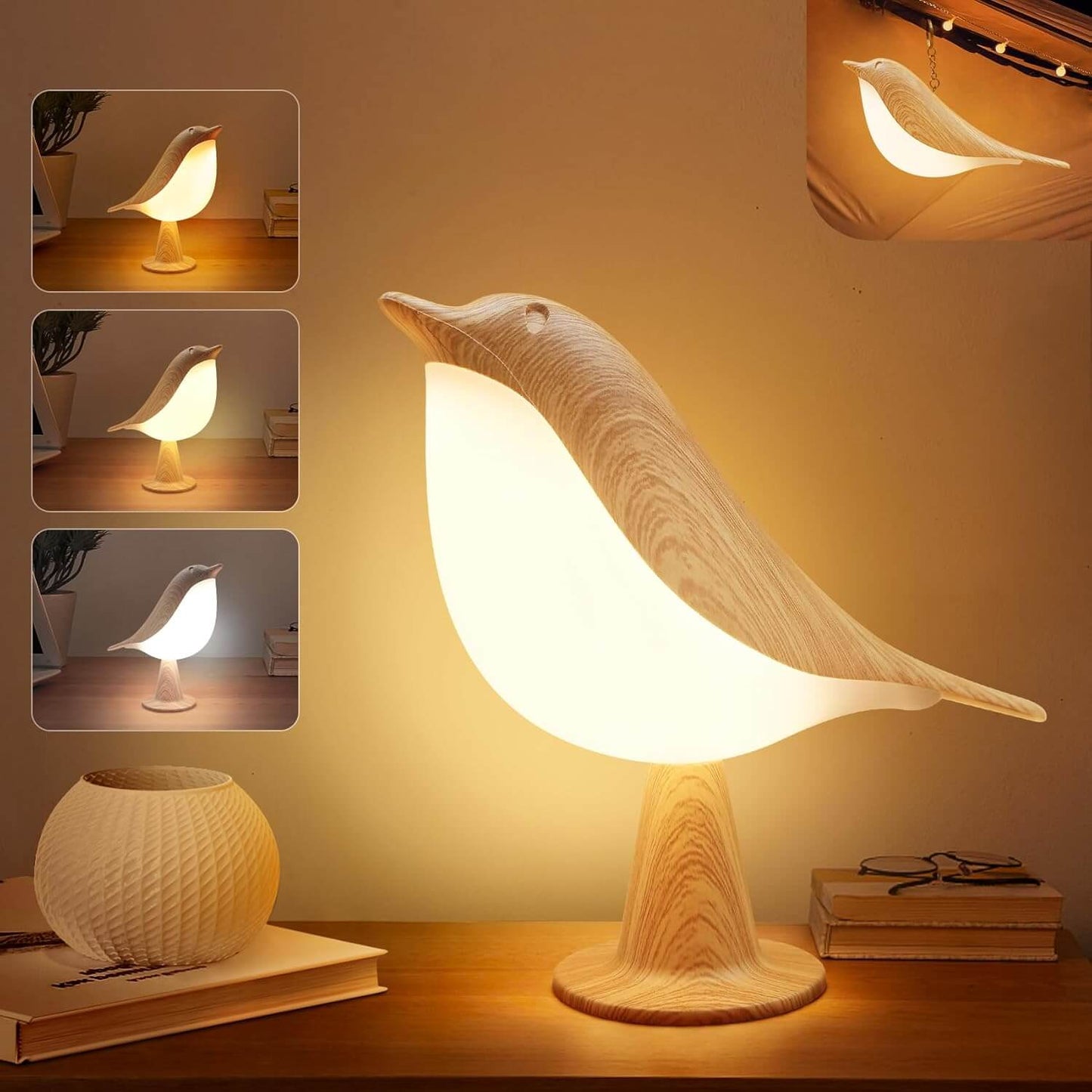 FeatherGlow Touch-Control Bird Lamp in elegant design, providing cozy, modern light for stylish spaces.